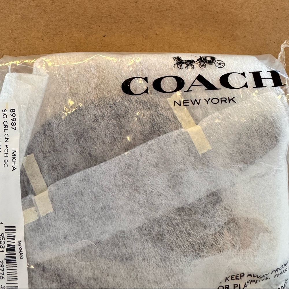 Coach Khaki and Brown Signature Coin Pouch Gold tone keychain NWT retails $128 - Picture 3 of 7